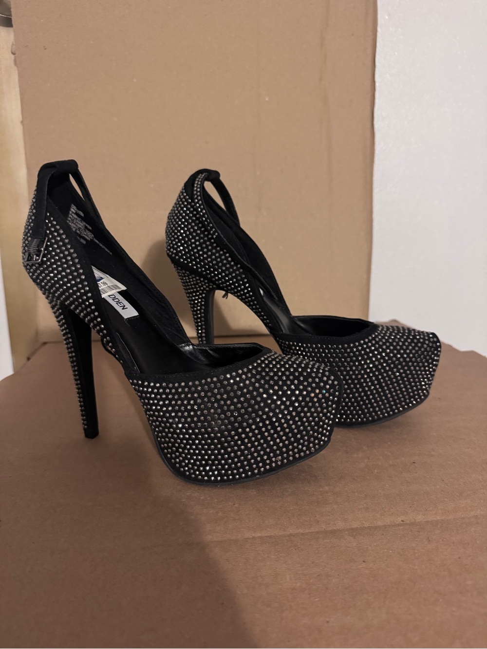 Steve Madden Black Crystal-Studded Platform Stilettos